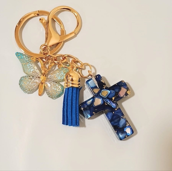 Accessories - Blue Cross and Butterfly Keychain